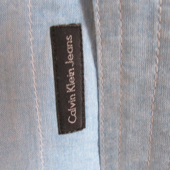 Calvin Klein Jeans Shirt men's casual blue cotton - Picture 7 of 7